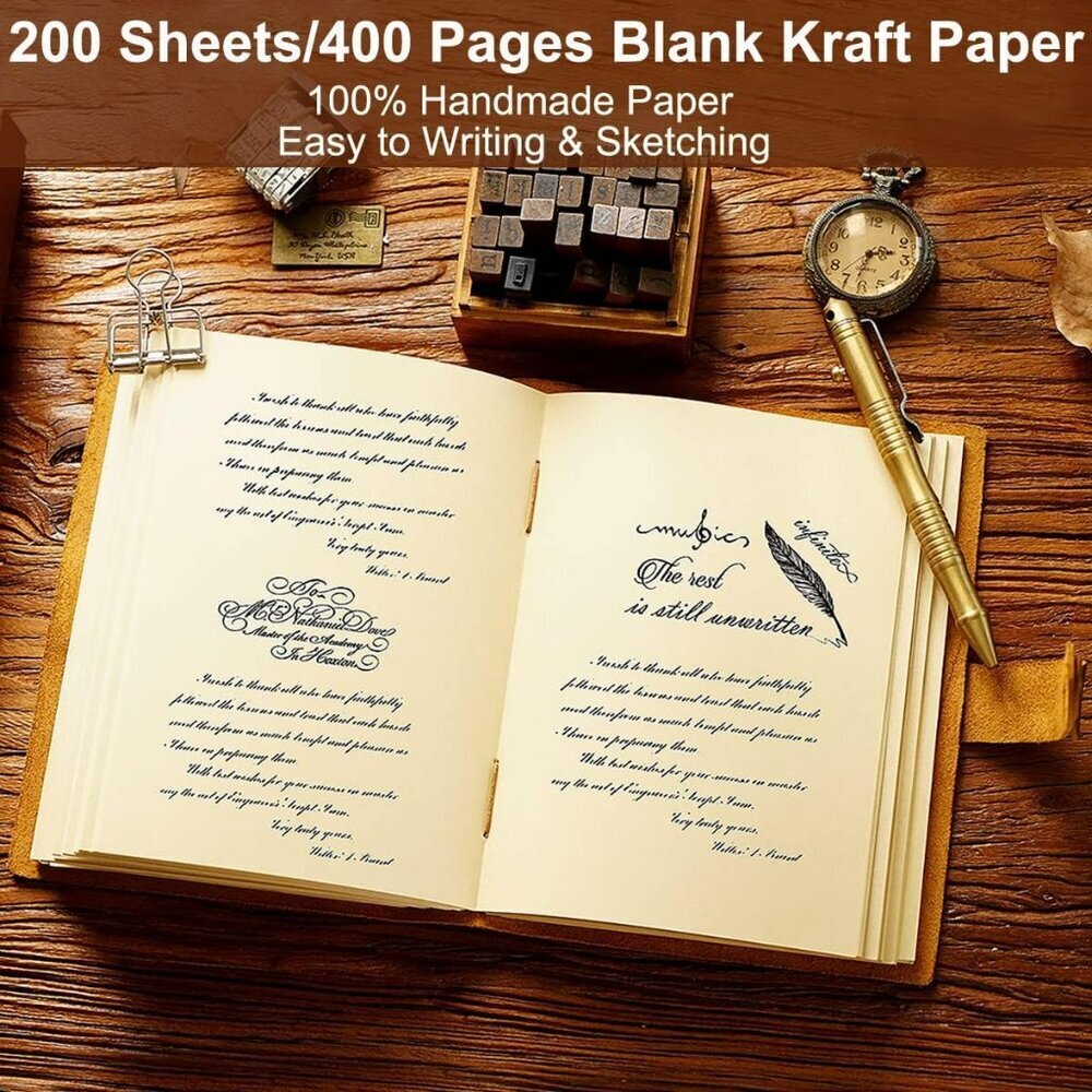 Leather Journal Notebook Vintage Embossed 400 Page Sketchbook Diary Gift
